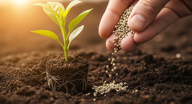 Nurturing a young plant with essential nutrients for healthy growth