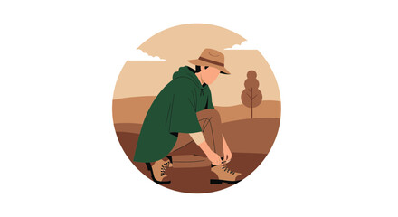 Adventurous Individual Preparing For Journey Outdoors In A Stylized Monochromatic Illustration