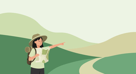 Adventurous Traveler Explores Nature's Beauty With Map And Backpack Ready For Adventure