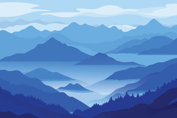 Obraz premium Serene blue mountain landscape with layers of peaks and valleys