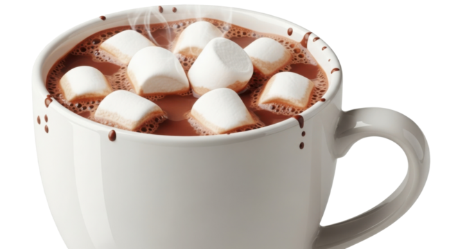Hot chocolate with marshmallows in a mug isolated PNG with Transparent Background