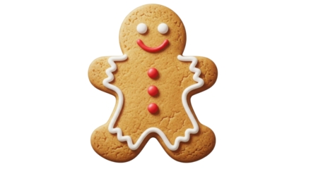 Gingerbread man decorated with icing isolated PNG with Transparent Background