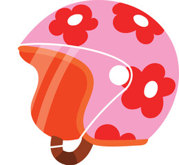 Safety Pink Helmet for Motorbike Riders, Motorcycle Protective Gear Pink Helmet with Flower Pattern illustration