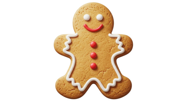 Gingerbread man decorated with icing isolated PNG with Transparent Background