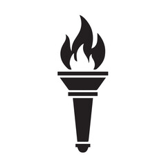 Illustration of a black torch isolated on white background, representing guidance, hope, and enlightenment, often associated with events like the olympics and ideals