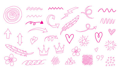 Colorful Hand Drawn Doodle Icons and Arrow Vector Set – Creative Sketch Elements for Design and Decoration