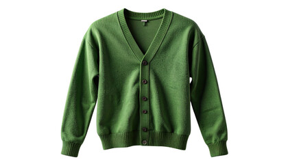 Stylish Floating Green Button-Up Sweater with Shadow Effect Isolated PNG