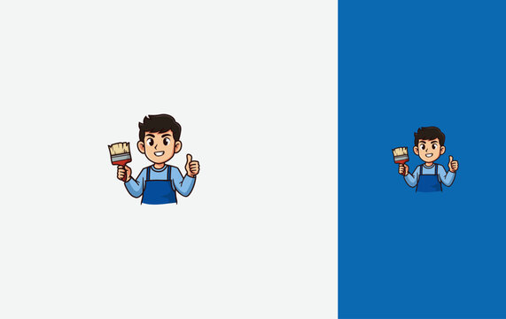 Painter man mascot logo. isolated Vector design template.