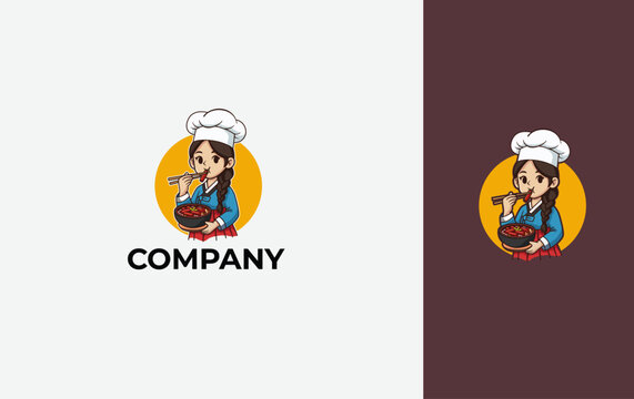 Tteokbokki chef mascot  for culinary industry. isolated Vector design template.