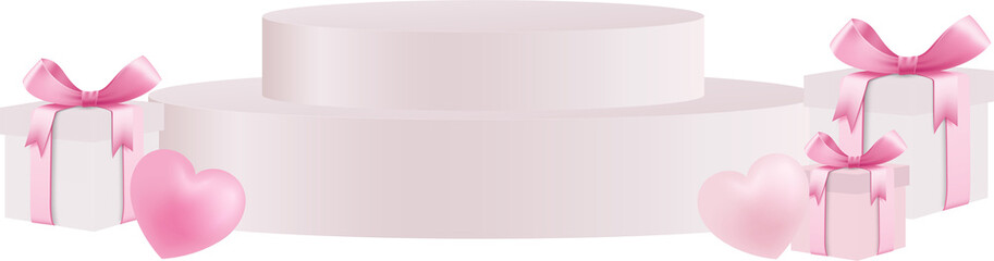 Fototapeta premium Podium with Gift and Hearts | Romantic Valentine’s Day Scene, Love Celebration Background, png format