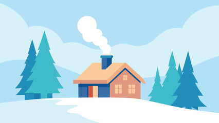 Fototapeta premium Cozy house in snowy forest landscape