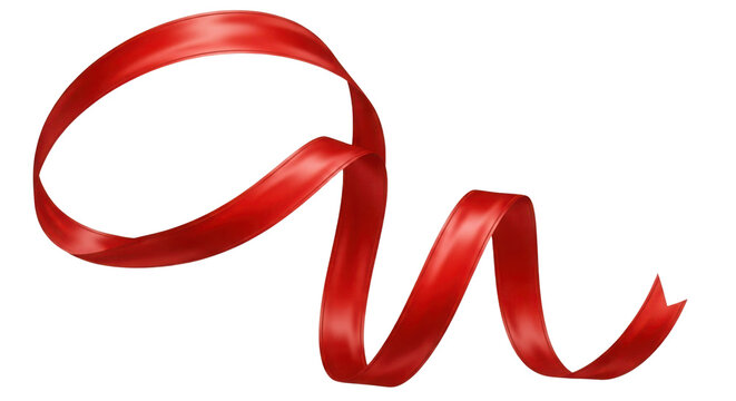 Swirling shiny red ribbon for gifts and decoration isolated PNG with Transparent Background