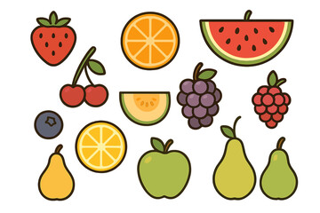 Delicious collection of fresh ripe organic fruits and berries including citrus slices and whole pieces