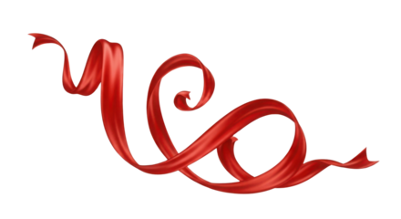 Elegant flowing red ribbon isolated PNG with Transparent Background