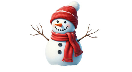 Snowman in a red hat and scarf isolated PNG with Transparent Background
