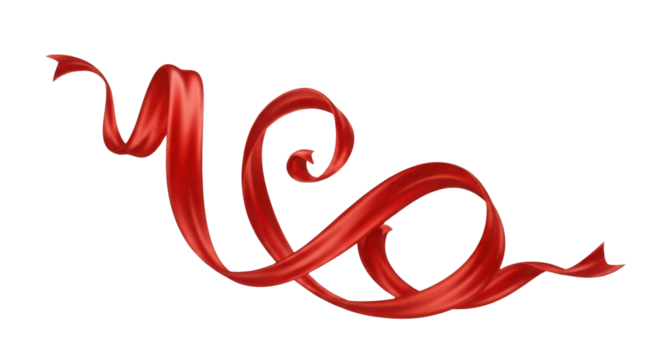 Elegant flowing red ribbon isolated PNG with Transparent Background