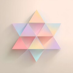 Pastel colored triangles arranged in a star of david shape on a light beige background with soft lighting