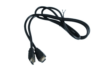 Fototapeta premium Coiled Black HDMI Cable With Dual Connectors, Tangle-Free Data and Video Cable for Electronics