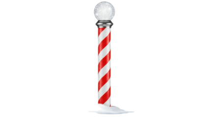 Christmas candy cane striped pole with snow globe isolated PNG with Transparent Background
