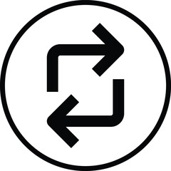 Minimal line vector icon showing loop or left and right arrows. Represents rotation, synchronization, change of direction, repeat, and cycle