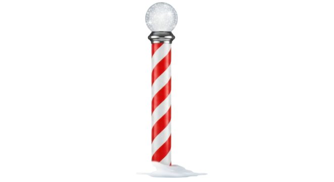 Christmas candy cane striped pole with snow globe isolated PNG with Transparent Background