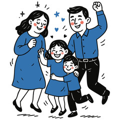 Happy Family Dancing Together – Joyful Parents and Children Illustration | Family Love, Togetherness and Positive Emotions in Hand-Drawn Minimal Style