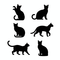 Set of black cat silhouettes in different poses
