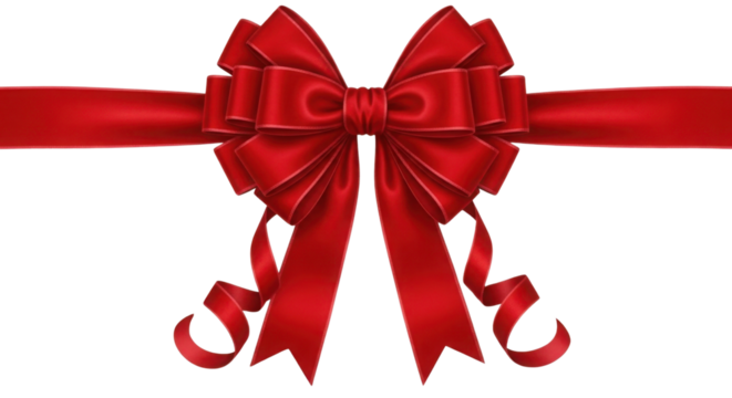 Elegant decorative red bow tied with ribbon isolated PNG with Transparent Background