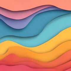Abstract layered colorful background with wavy shapes in shades of pink blue yellow and orange hues