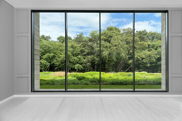 Naklejka premium Empty room with floor-to-ceiling window. Interior design