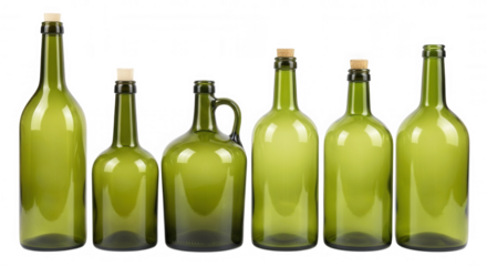 Green glass bottles corked stoppers various shapes isolated on a transparent background image