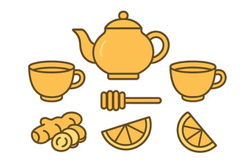 Ingredients and utensils for brewing warm ginger lemon tea and natural home remedies