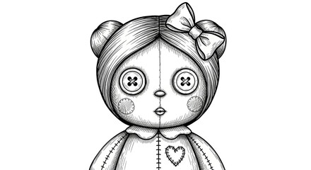 Vintage Doll with Button Eyes and Heart Design
