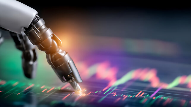 Ai-powered trading agent analyzing market trends financial hub digital art futuristic close-up technology integration