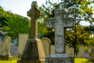 Old Cross Gravestone In Church Graveyard