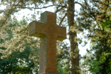 Granite Cross Gravestone With Spiderwebs 