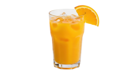 Fresh glass of orange juice with ice isolated PNG with Transparent Background