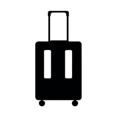 Simple black silhouette of a rolling suitcase with telescopic handle and wheels