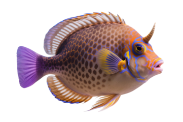 Vibrant and colorful unicorn fish on transparent background