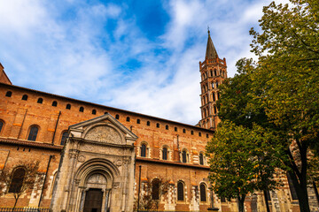 Saint-Sernin Basilica in autumn, in Toulouse, Occitania, France