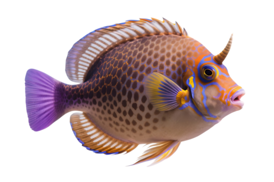 Vibrant and colorful unicorn fish on transparent background