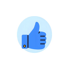 Blue thumbs up icon inside a light blue circle isolated on transparent background