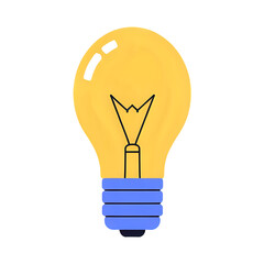 Illustration of a yellow light bulb with blue base isolated on transparent background