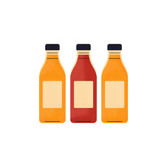 Three glass bottles with colored liquids isolated on transparent background