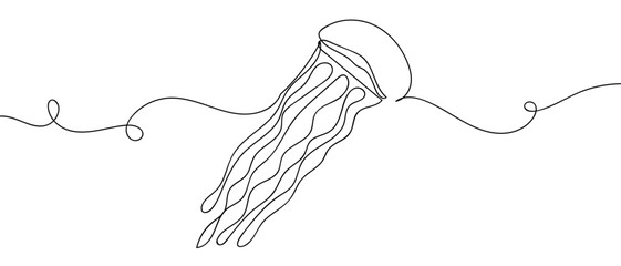 One continuous line of jellyfish under the sea Digital single line sketch drawing vector illustration edited strokes. © Proongnee