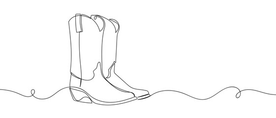 One pair of cowboy boots, one continuous line Digital single line sketch drawing vector illustration edited strokes. © Proongnee