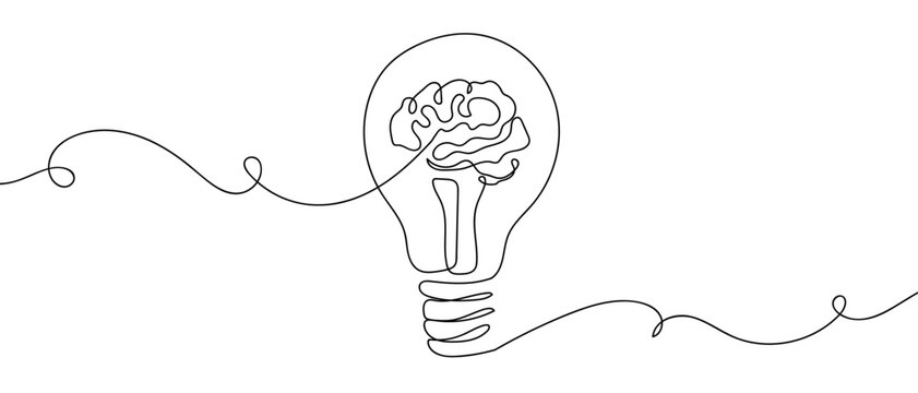 Illustration of financial business success, the brain is in the fire of thought, one continuous line. Digital single line sketch drawing vector illustration edited strokes.