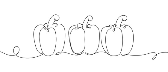 Three bell peppers, one continuous line Digital single line sketch drawing vector illustration edited strokes.