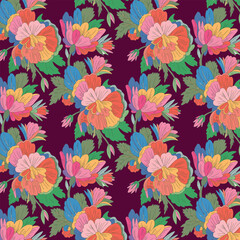 Watercolor colorful seamless floral pattern design