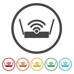 WiFi router icon in flat style. Set icons in color circle buttons